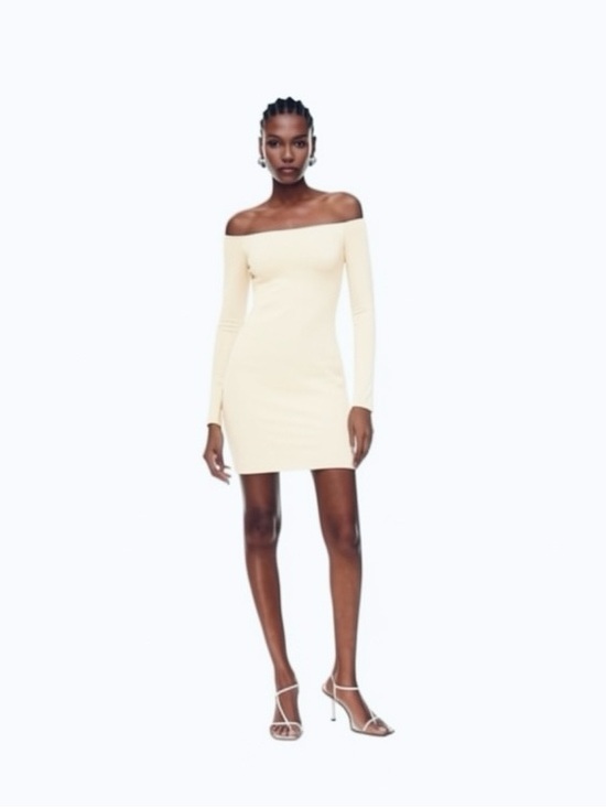 Aritzia Dresses & Skirts - Aritzia Babaton Contour Off Shoulder Long Sleeve Mini Dress MATTE PEARL Medium